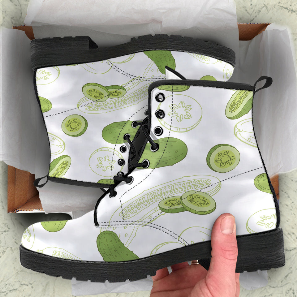 Cucumber Sketch Pattern Leather Boots