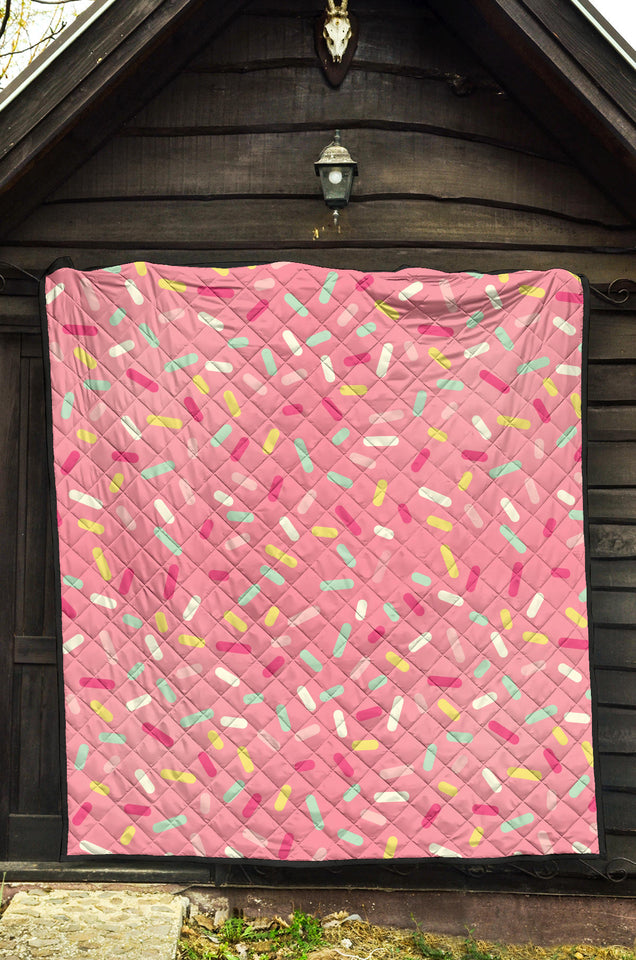 Pink Donut Glaze Candy Pattern Premium Quilt