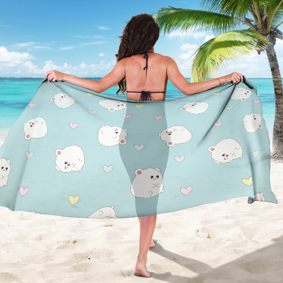 White Cute Hamsters Heart Pattern Sarong