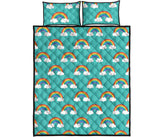 Rainbow pattern green background Quilt Bed Set