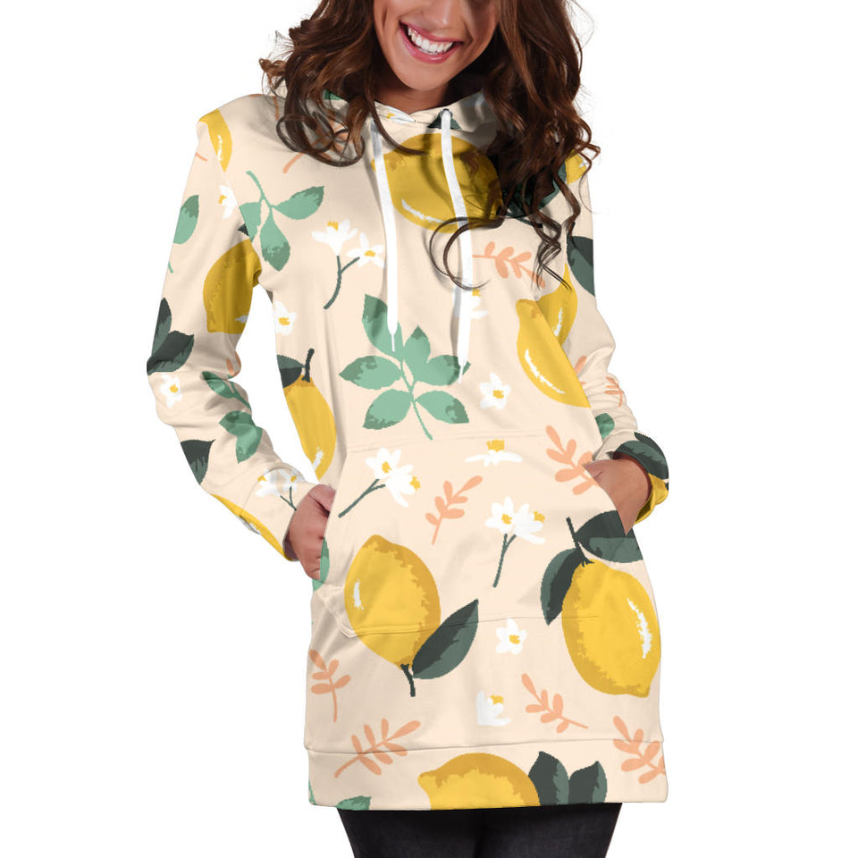 Lemon Flower Leave Pattern Women'S Hoodie Dress