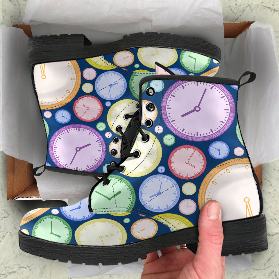 Colorful Clock Background Leather Boots