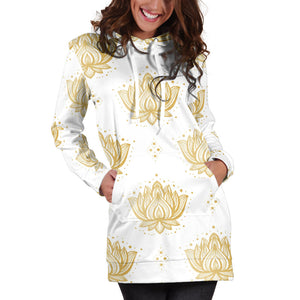 Gold Ornamental Lotue Waterlily Symbol Pattern Women'S Hoodie Dress