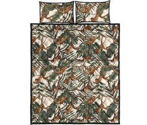 Monkey tropical leaves background Quilt Bed Set