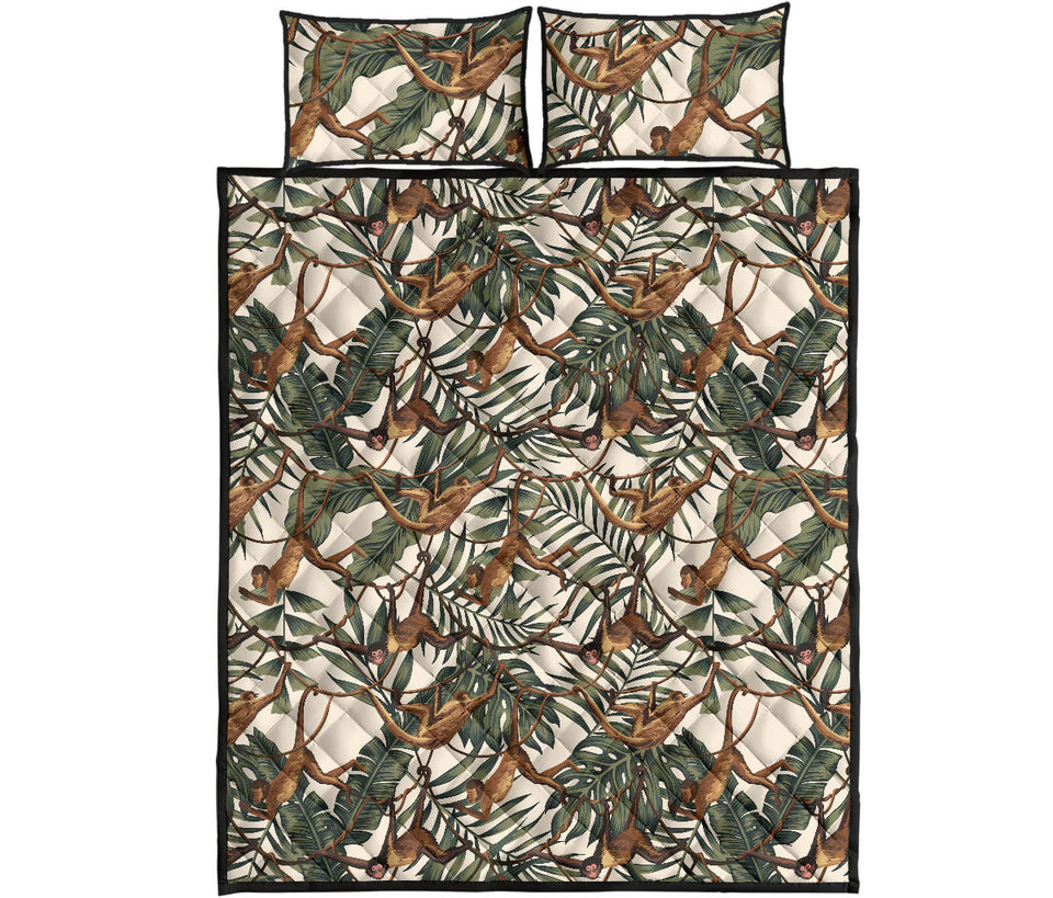 Monkey tropical leaves background Quilt Bed Set