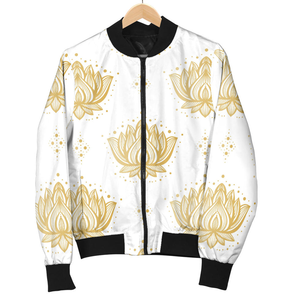 Gold Ornawomen'Stal Lotue Waterlily Symbol Pattern Women'S Bomber Jacket