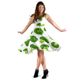 Cute Broccoli Pattern Sleeveless Midi Dress