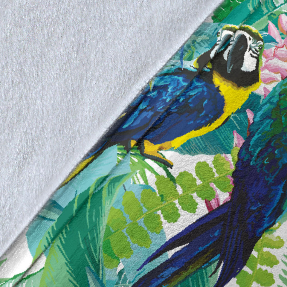 Colorful Parrot Exotic Flower Leaves Premium Blanket