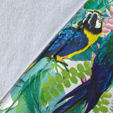 Colorful Parrot Exotic Flower Leaves Premium Blanket
