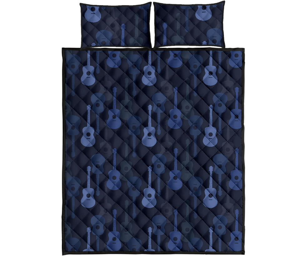 Blue Theme guitar pattern Quilt Bed Set