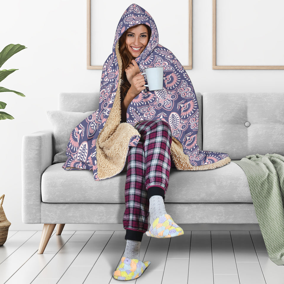 Indian Batik Style Pattern Hooded Blanket