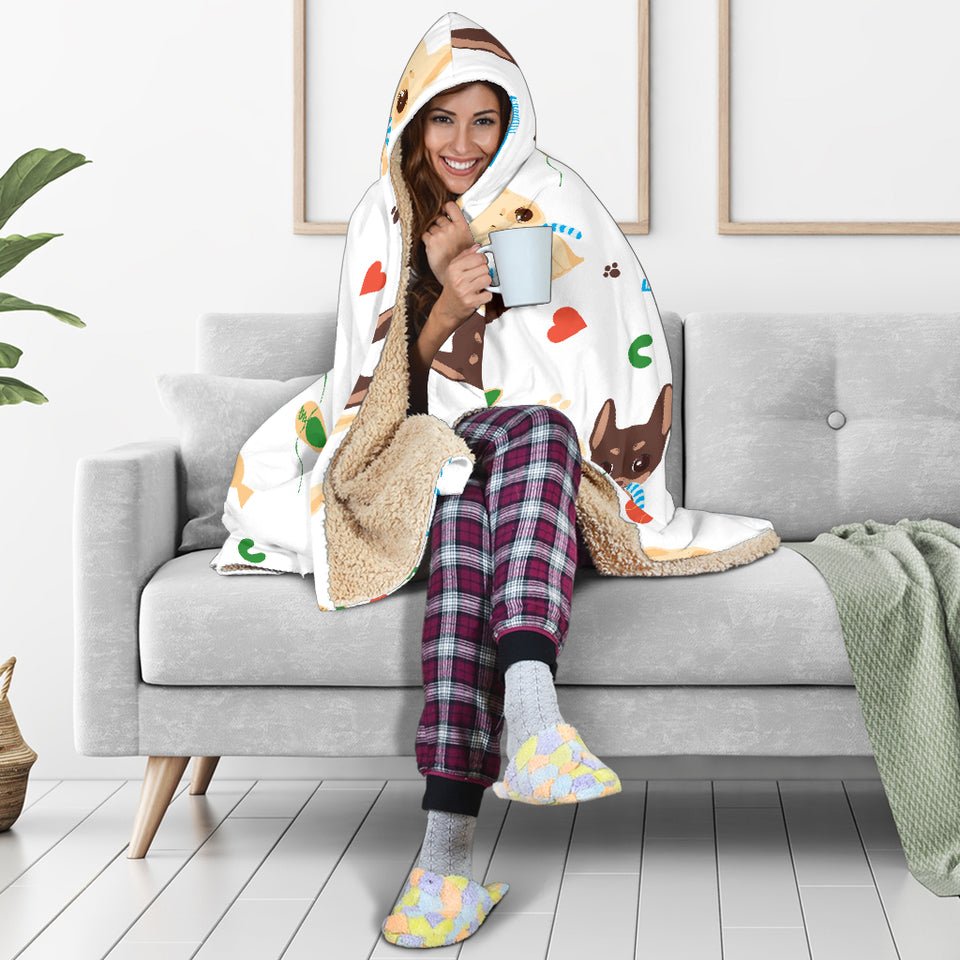Cute Chihuahua Dog Pattern Hooded Blanket