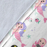 Cute Mermaid Dolphin Fish Starfish Pattern Premium Blanket