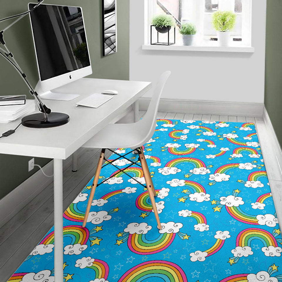 Rainbows Sky Clouds Pattern Area Rug