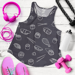 sushi pattern black background Women Racerback Tank Top