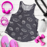 sushi pattern black background Women Racerback Tank Top