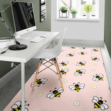 Cute Bee Flower Pattern Pink Background Area Rug