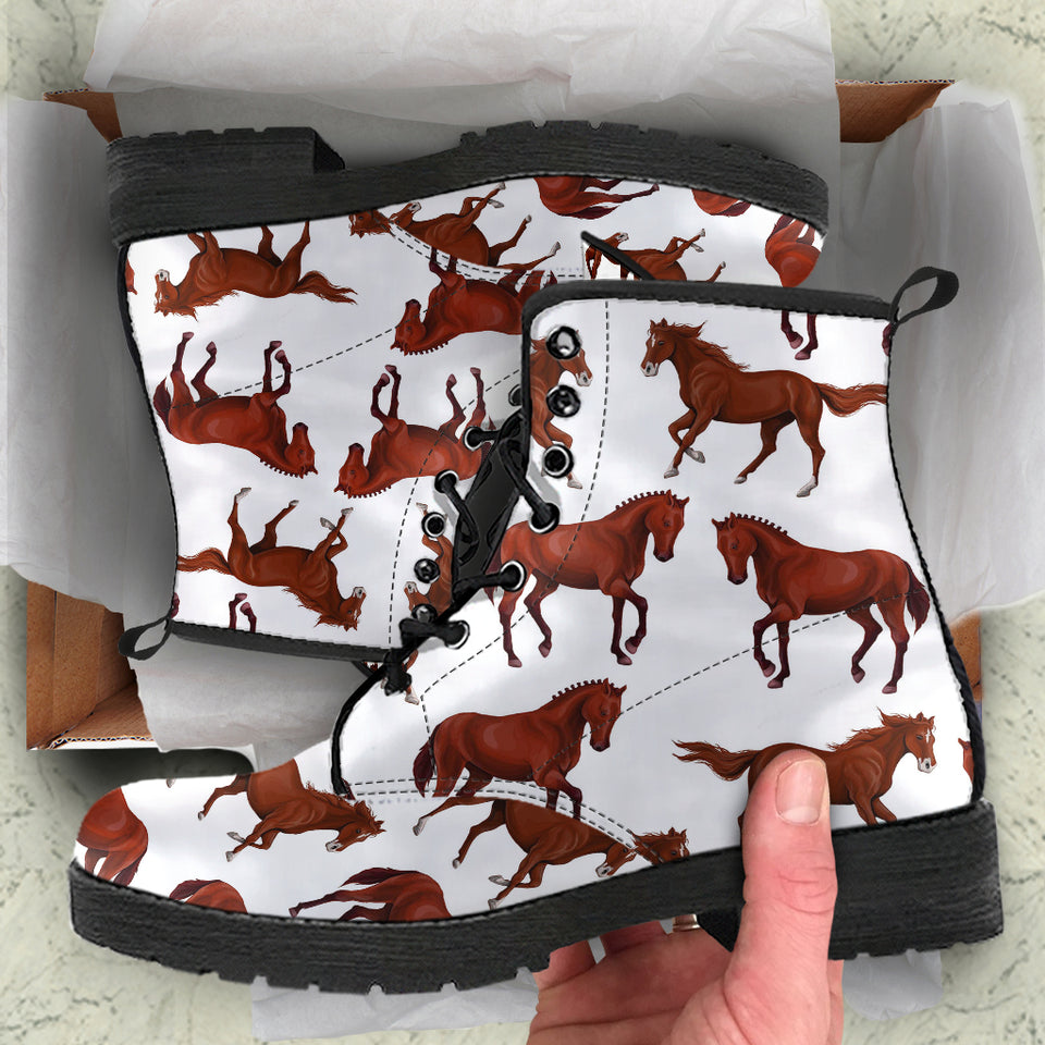 Horses Running Pattern Background Leather Boots