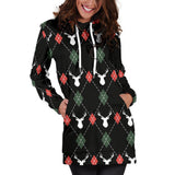 Deer Christmas New Year Pattern Argyle Women'S Hoodie Dress