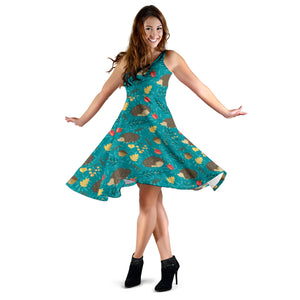 Hedgehog Pattern Print Design 01 Sleeveless Midi Dress