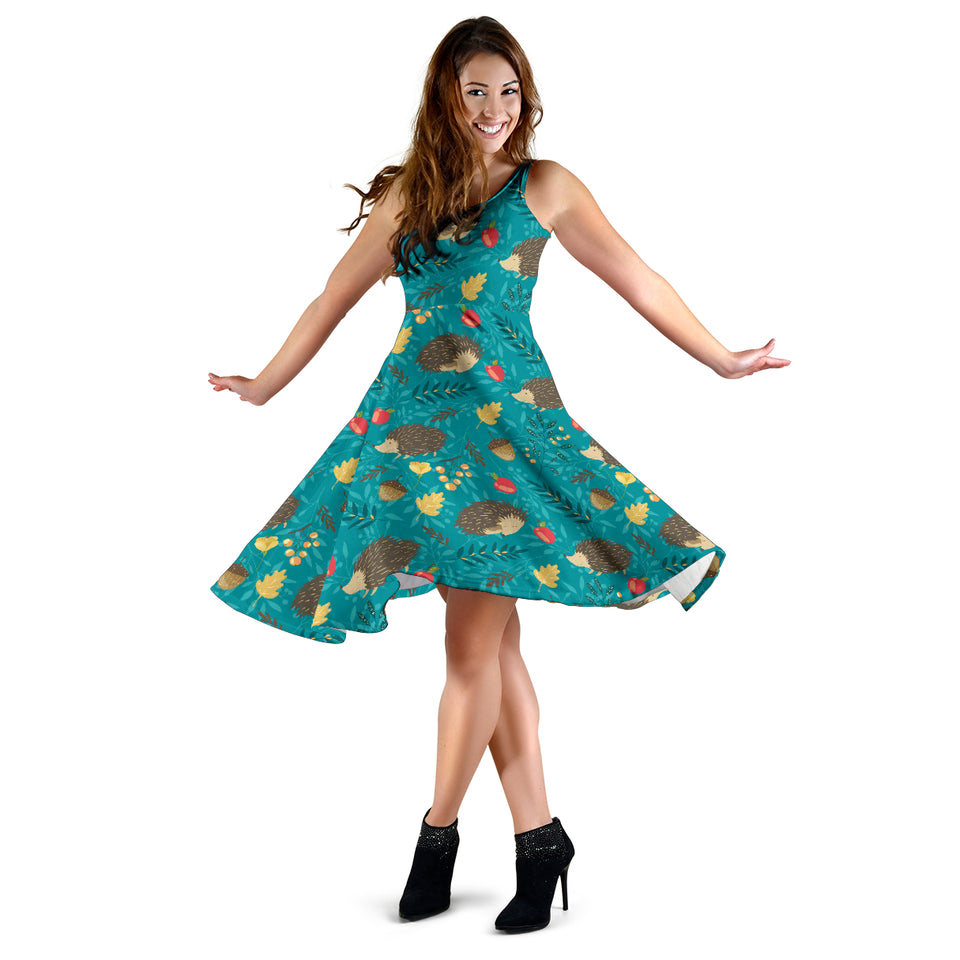 Hedgehog Pattern Print Design 01 Sleeveless Midi Dress