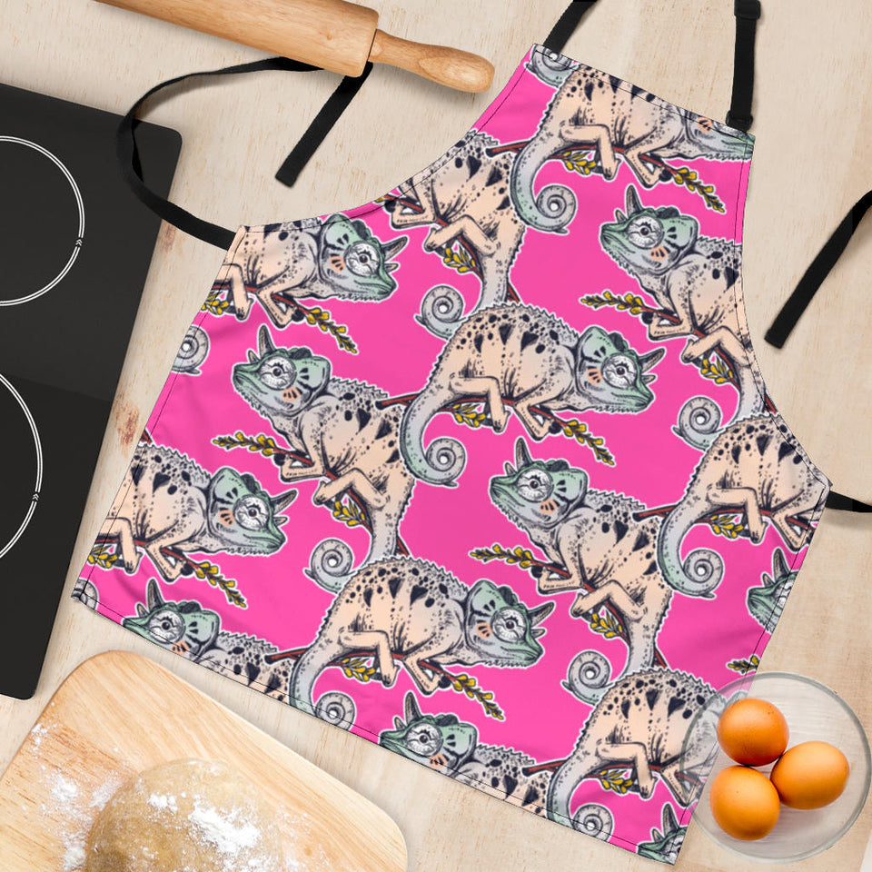 Chameleon Lizard Pattern Pink Background Adjustable Apron