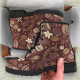 Coffee Bean Flower Pattern Leather Boots