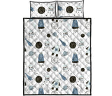 Hand drawn space elements space rocket star planet space probe Quilt Bed Set