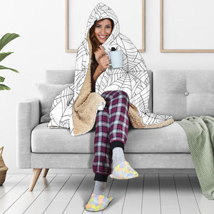 Spider Web Cobweb Pattern White Background Hooded Blanket