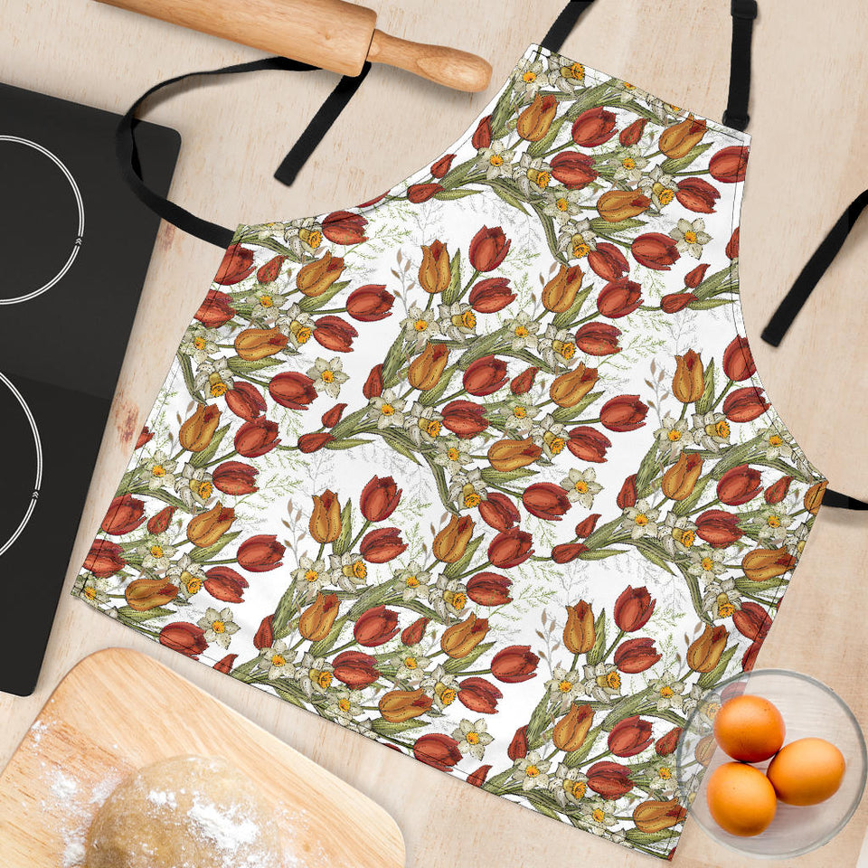 Red Tulips And Daffodils Pattern Adjustable Apron