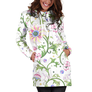 Beautiful Pink Lotus Waterlily Leaves Pattern Women'S Hoodie Dress