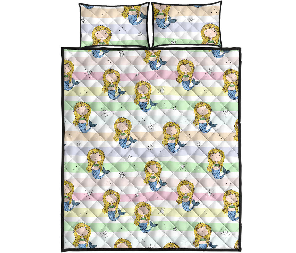 Cute hand drawn mermaid Quilt Bed Set