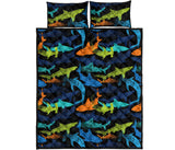 Colorful shark Quilt Bed Set