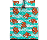 Octopuses sea wave background Quilt Bed Set