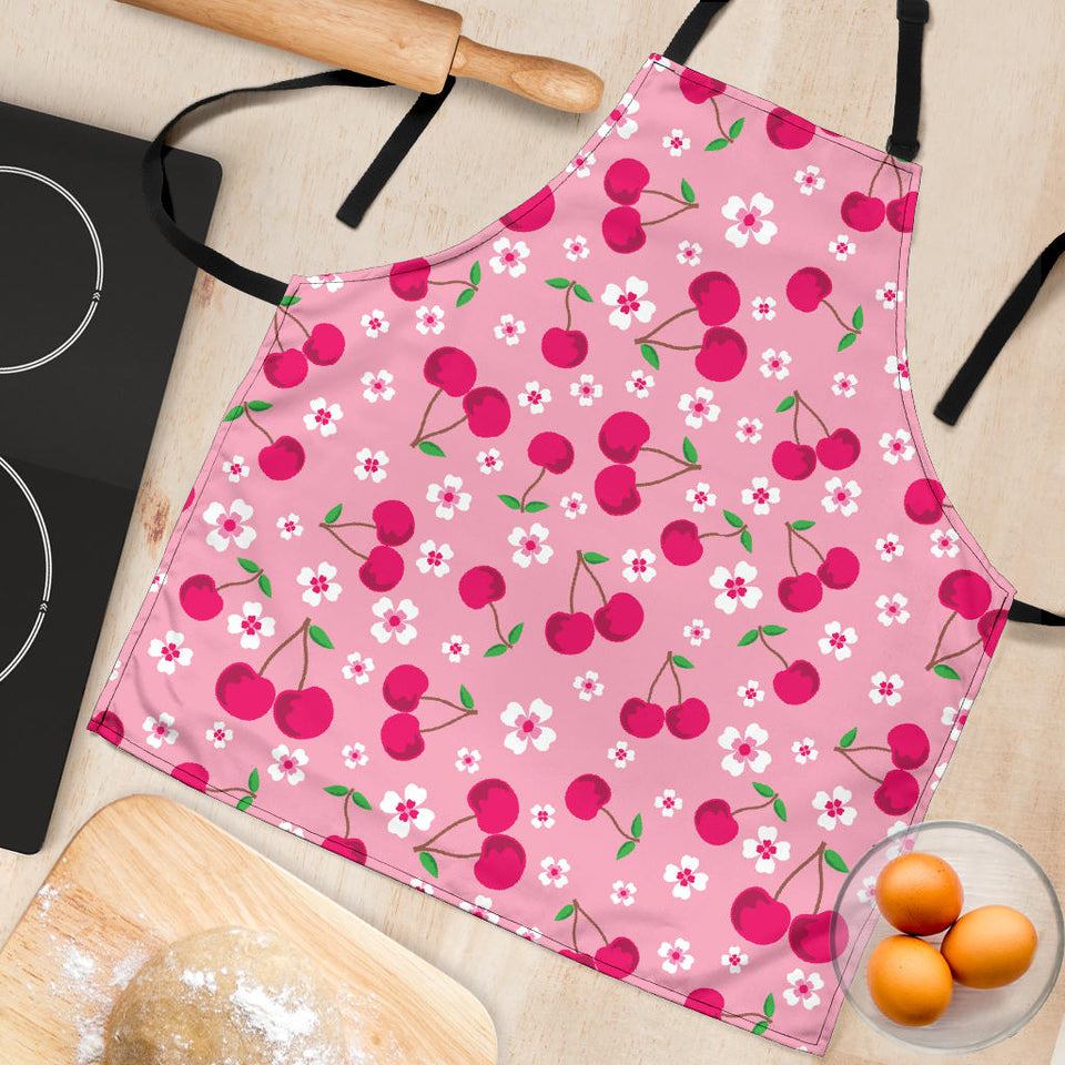 Cherry Flower Pattern Pink Background Adjustable Apron