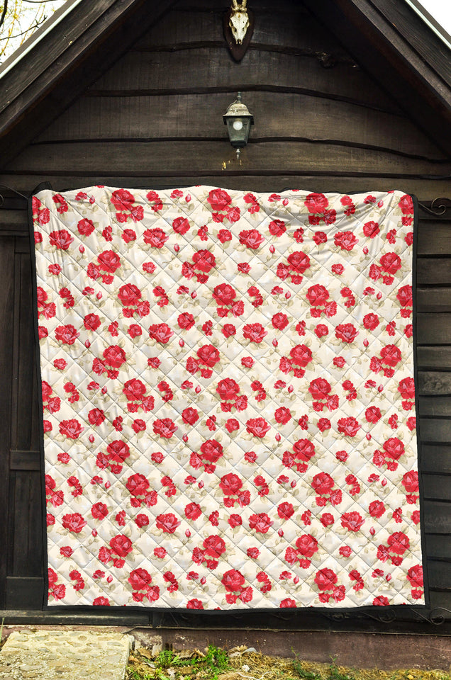 Rose Pattern Print Design 01 Premium Quilt