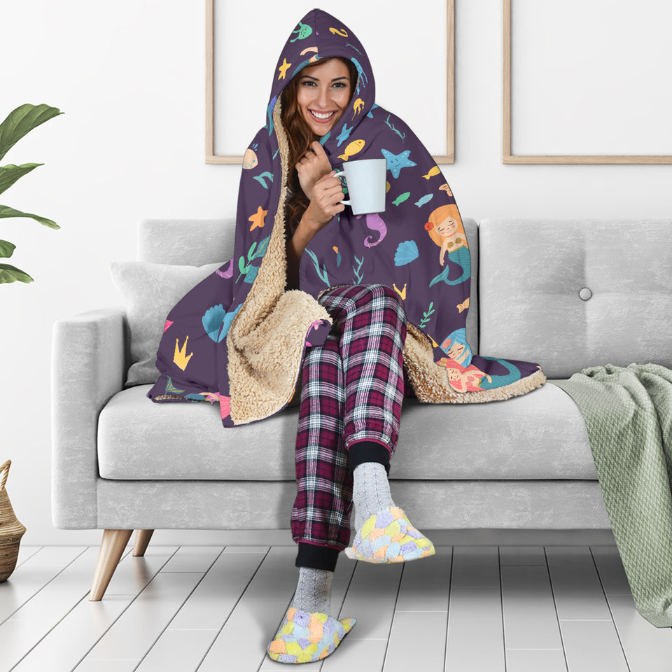 Beautiful Mermaid Fish Jellyfish Algae Other Marine World Hooded Blanket