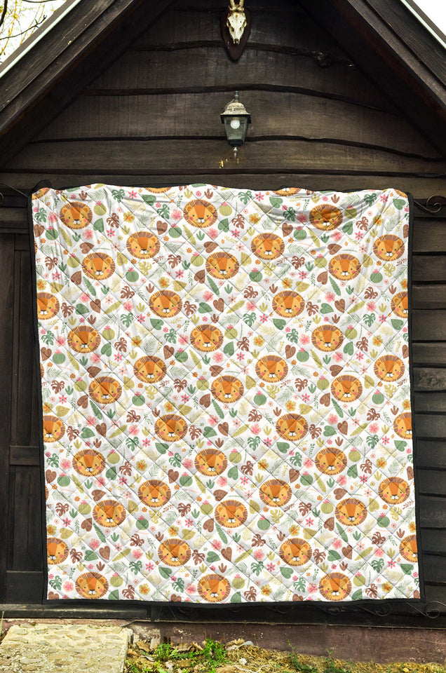Lion Pattern Print Design 04 Premium Quilt
