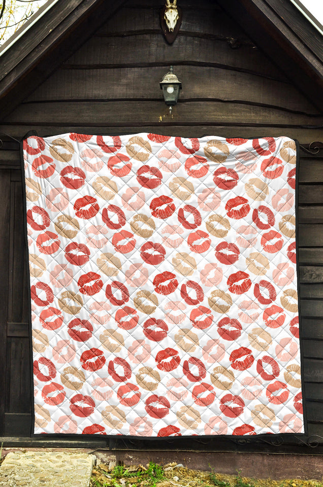Lips Pattern Print Design 04 Premium Quilt
