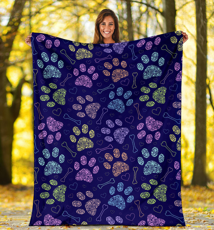 Dog Paws Pattern Print Design 02 Premium Blanket