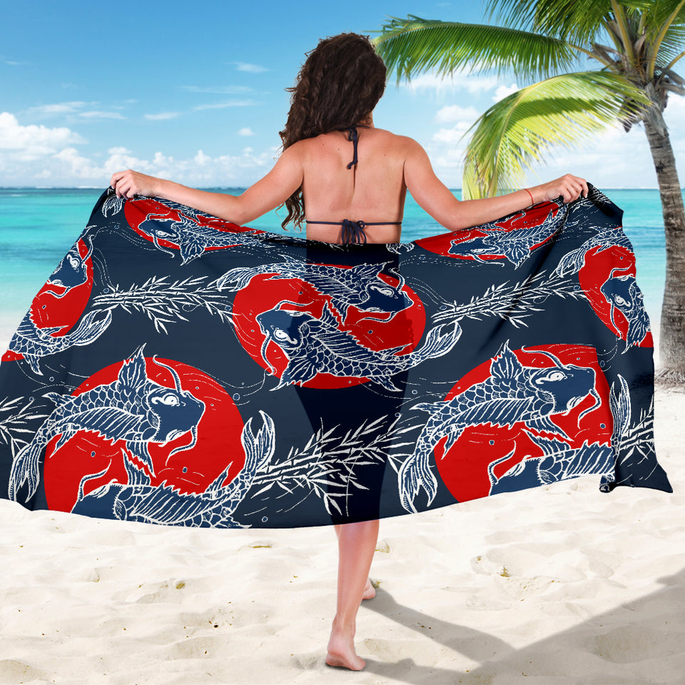 Koi Fish Carp Fishs Hand Drawn Japanese Art Sarong