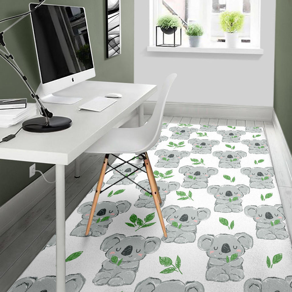 Hand Drawn Koala Leaves Pattern Area Rug