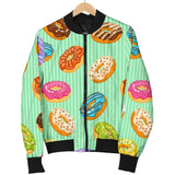 Colorful Donut Pattern Green Background Women'S Bomber Jacket