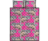 Chameleon lizard pattern pink background Quilt Bed Set