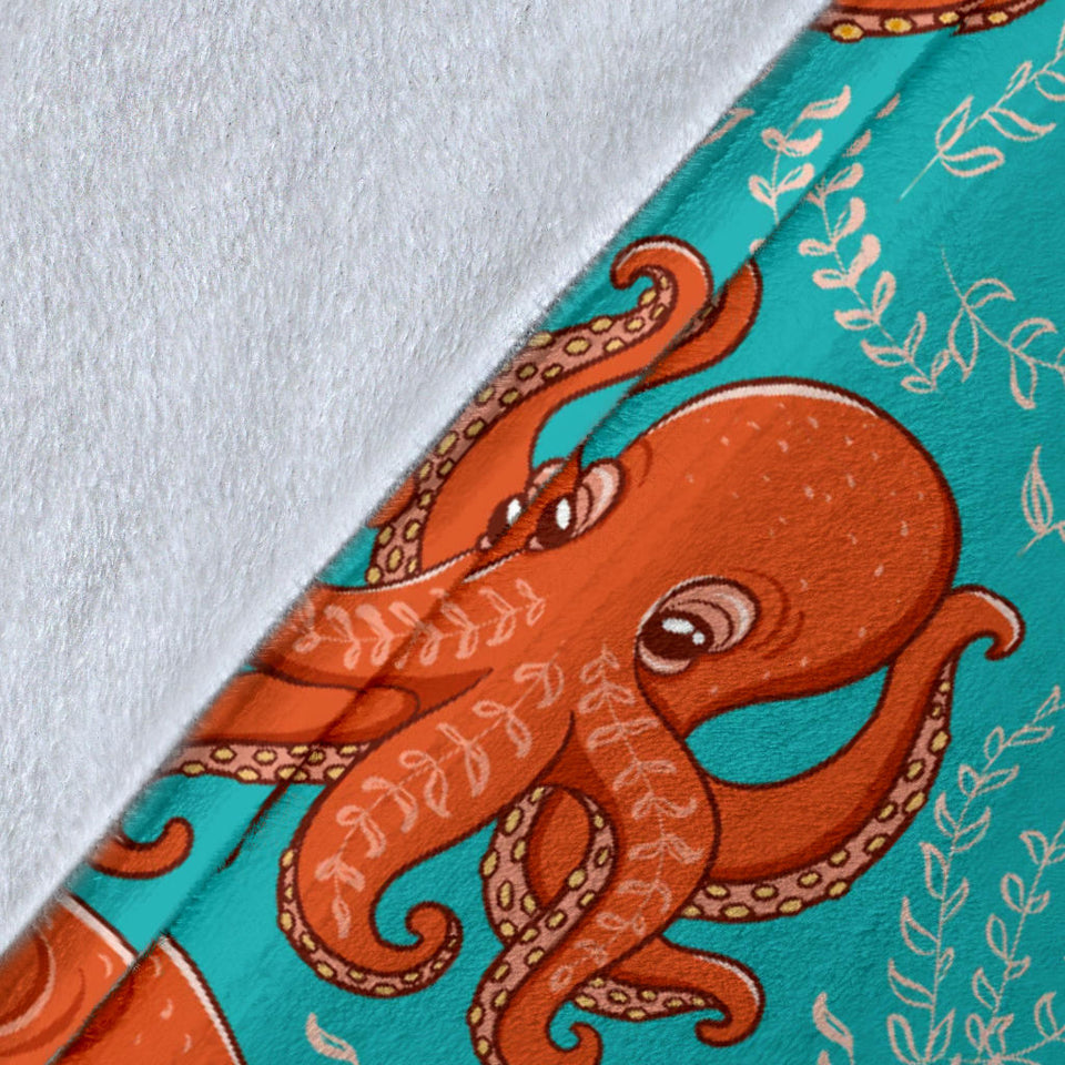 Octopus Turquoise Background Premium Blanket