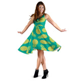 Pineapples Pattern Green Background Sleeveless Midi Dress