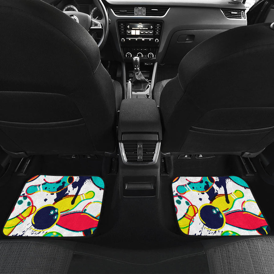 Watercolor Bowling Ball Pins Front And Back Car Mats