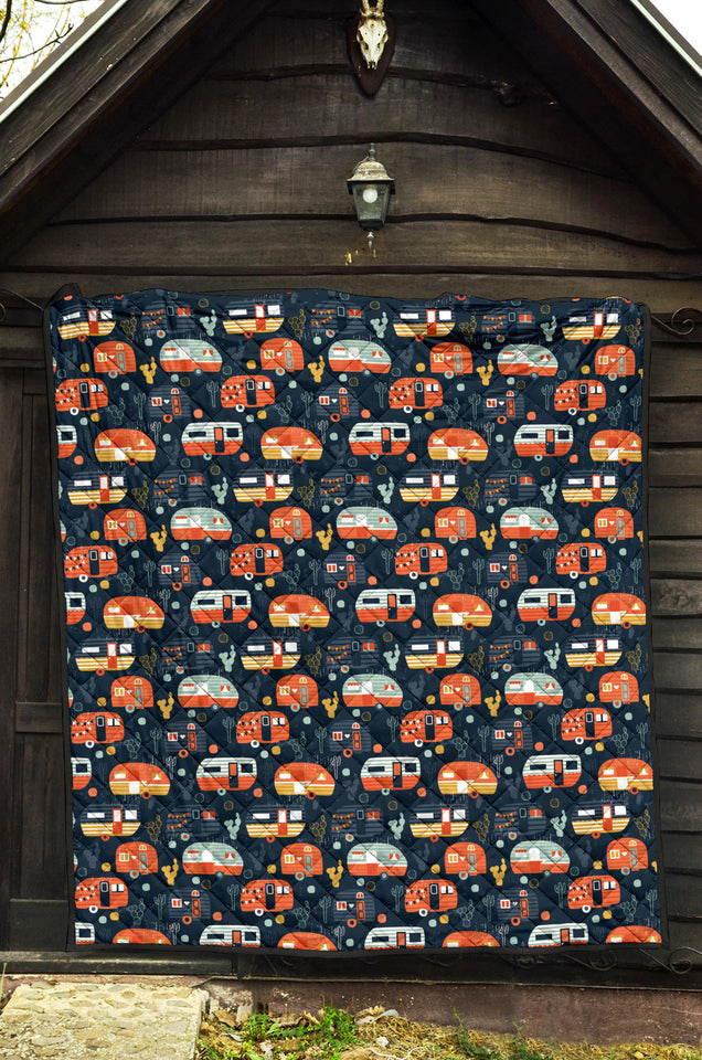Camper Van Pattern Print Design 05 Premium Quilt