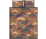 Bonsai bamboo stork japanese pattern brown theme Quilt Bed Set