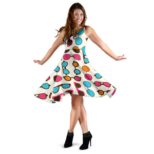 Sun Glasses Pattern Print Design 03 Sleeveless Midi Dress